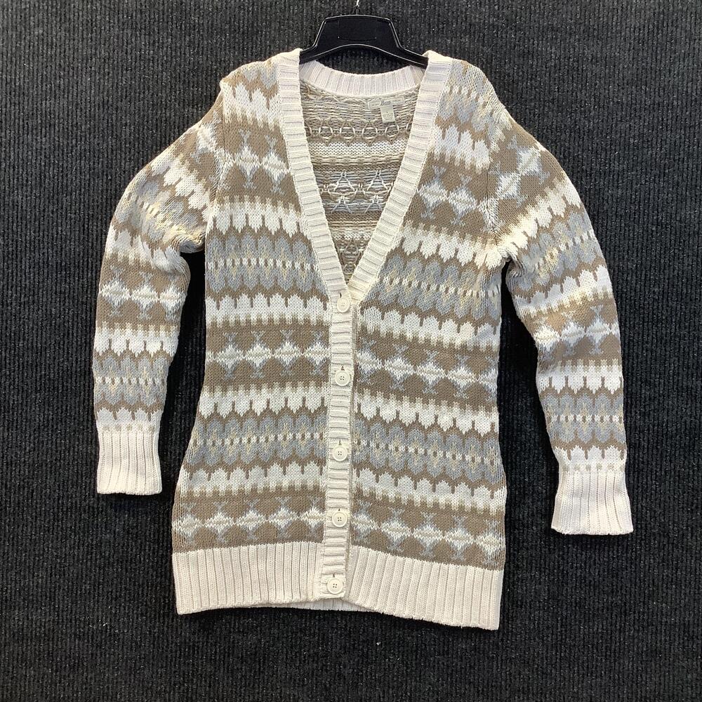 Bass Cardigan Sweater Womens Large Beige Gray Fair Isle Button Front Cotton